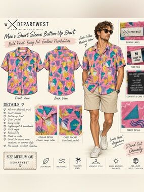 Departwest Men’s Abstract Rayon Shirt, M